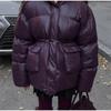Winter Temperament Dark Red Zipper Cotton Coat Warm Jacket with Hat