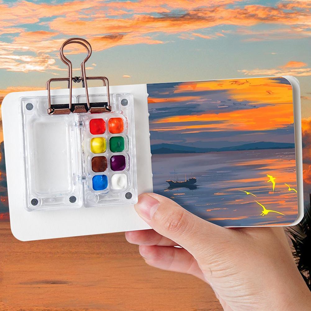 Reise Aquarellfarben Palette Set Mini Taschen Aquarellpalette Skizzenbuch mit Binderklemmen Für Maler Künstler Studenten