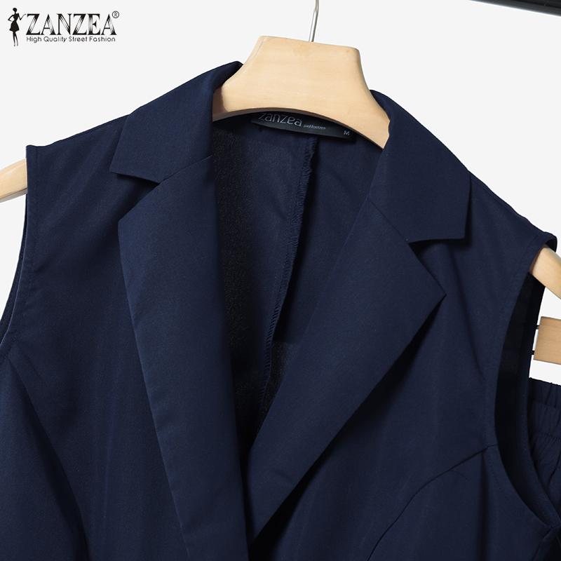 ZANZEA Topuri tip vestă fără mâneci pentru femei și pantaloni Seturi casual din două piese