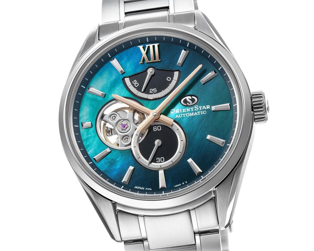 Orient Star M34 F7 Automatic Made in Watch, Semi-Skeleton, Mechanical, Japan, 2-Year Manufacturer's Warranty, RK-BY0001A, Men's, Blue-Green