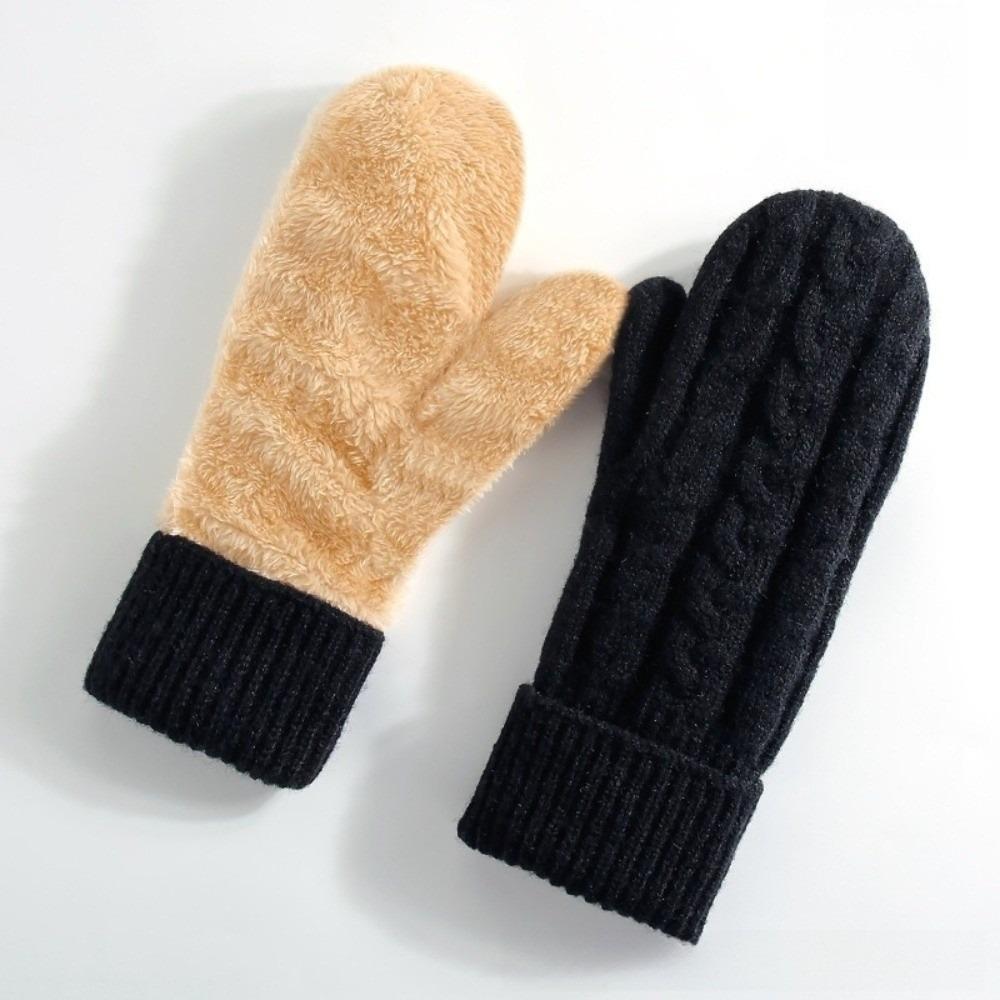 Plush Lined Winter Mittens Double Layer Thermal Mittens New Padded Fingerless Gloves  For Women