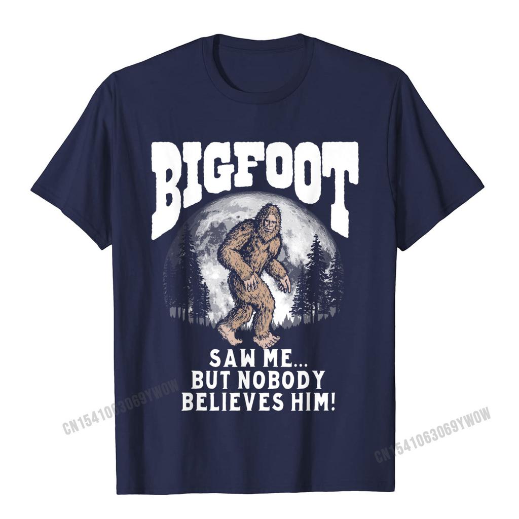 Bigfoot Saw Me But Nobody Believes Funny Sasquatch Moon TShirt Camisas Unisex Cool Tops Tees Cotton Unisex Top TShirts Oversized