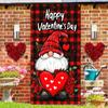 Valentine’s Day Door Cover 71x35 Inch Buffalo Plaid Gnome Door Banner with Heart and Roses Romantic Decoration for Front Door Indoor Outdoor