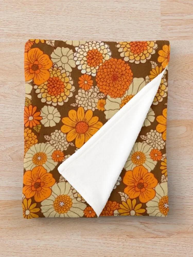 70. léta retro sedmikrásky, vintage květinová síla, oranžová a hnědá, boho, Módní přehozy na pohovky z chlupaté flanelové tkaniny