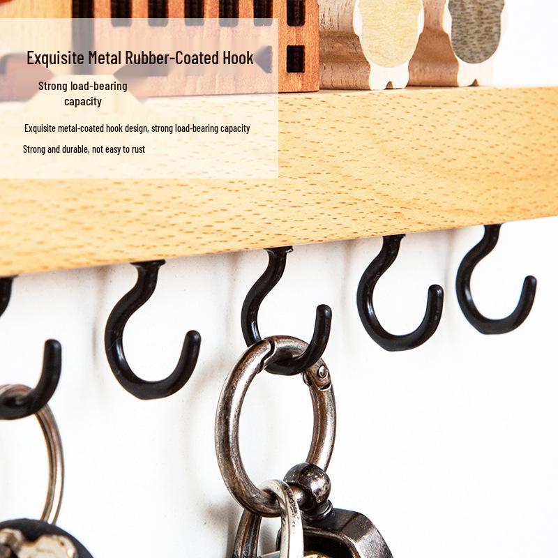 Nordic No-Drill Solid Wood Key Hook for Entryway Wall