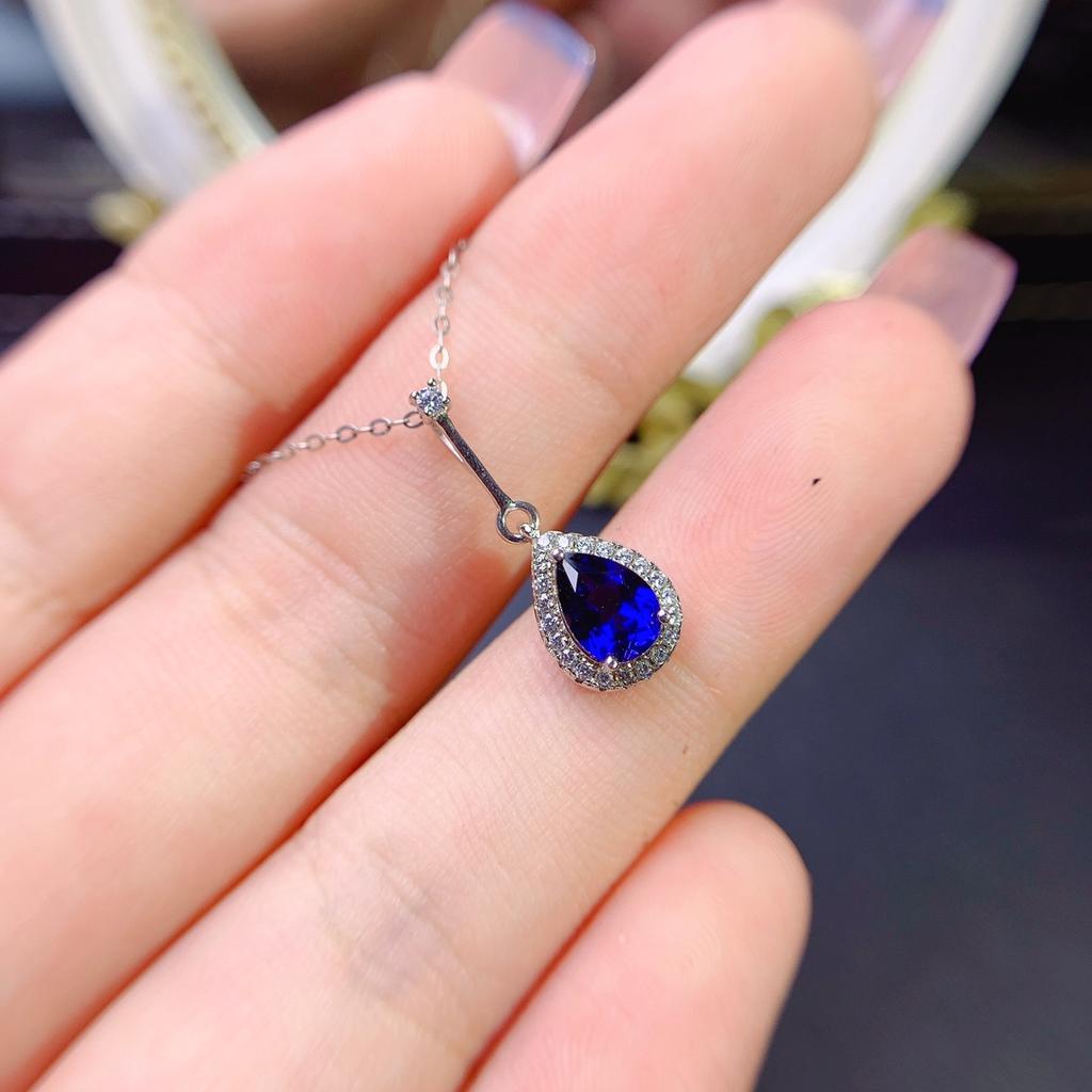 Sapphire Necklace Luxury Creative Blue Sapphire Pendant Necklace Female Sterling Silver Chain Necklace Wedding Jewelry