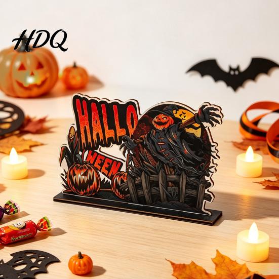Spooky Home Decor for Parties Halloween Wooden Table Centerpiece Decorative Sign Ornaments 3D Layered Gnome Pumpkin Skeleton Haunted House