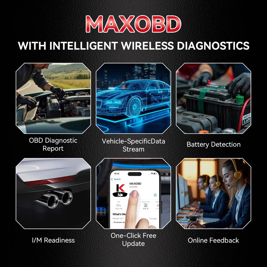 2026 MAXOBD KONNWEI Nástroj pro diagnostiku závad celého systému automobilu OBDII Hloubkové skenování Bluetooth připojení Monitorovací systém OBD2 Skenovací nástroj