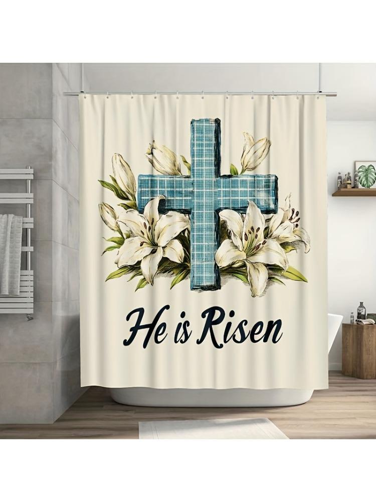 

1PC Vintage Blue Gingham Spring Easter Shower Curtain, Easy Clean, Machine Washable with Hooks, for Bathroom & Bathtub Decor W90xH180cm