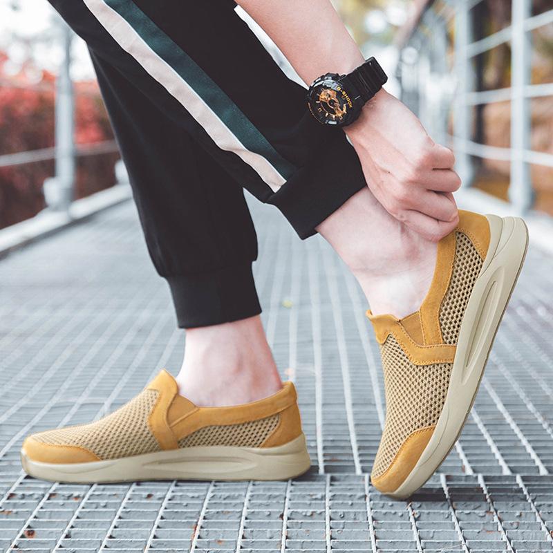 

Летняя полая дышащая сетчатая обувь мужская мягкая подошва универсальная спортивная и для отдыха сетчатая летающая тканая сетчатая дышащая обувь 38 хаки