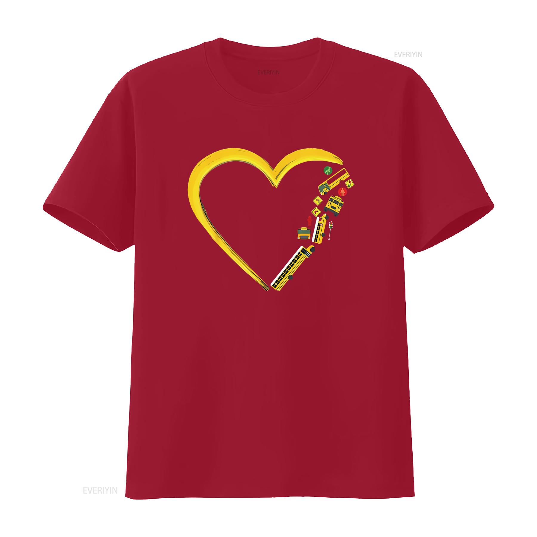 

Womens School Bus Driver Heart T Shirt vintage Washed Slightly homme Breathable Top For Everyday Wear Comfortable Unisex S