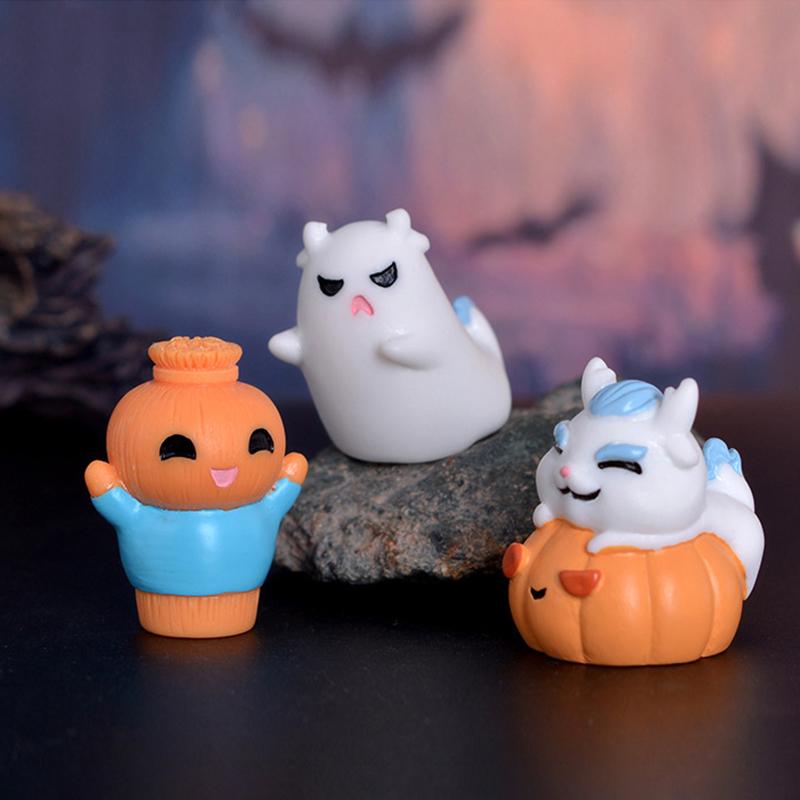 Cartoon Cute Halloween Loong Pumpkin Bat Mini Figurines Miniature Desktop Car Small Ornament DIY Decoration Accessories Gifts