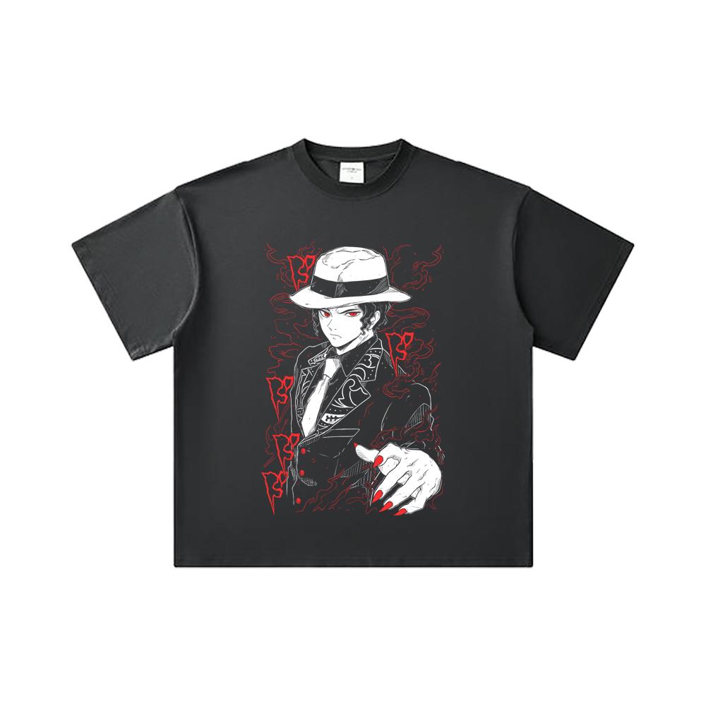 260 GSM Double Yarn 32 Count 100% Cotton Demon Slayer V37 Muzan Print Unisex Heavy Cotton T Shirt