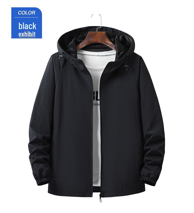 2025 Men's Lightweight Nylon Hooded Jacket: Casual Solid Color Workwear for Middle-Aged and Elderly