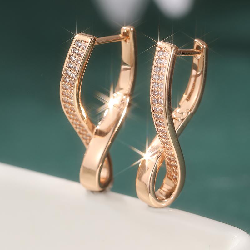 Women's Concise Elegant Synthetic Zirconia Hoop Earrings Retro Exquiaite Golden Plated Banquet Wedding Jewelry Accessories Craft