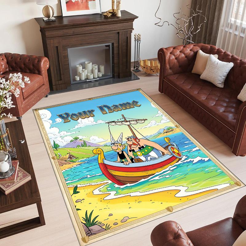 Personalized Crystal Velvet Carpet Custom Name Text,Asterix & Obelix Anti Slip Area Rug For Home Decoration