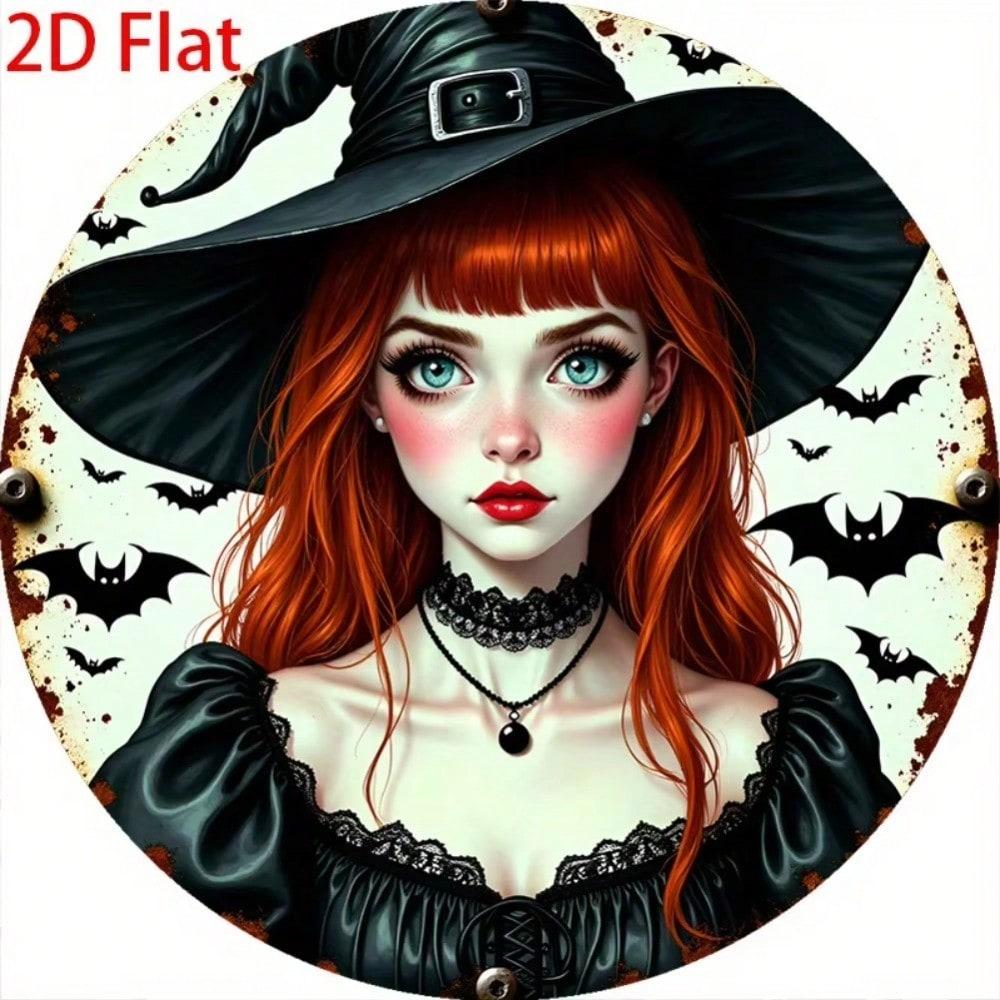 Halloween Metal Tin Sign Vintage Witch Bats Moon Decor