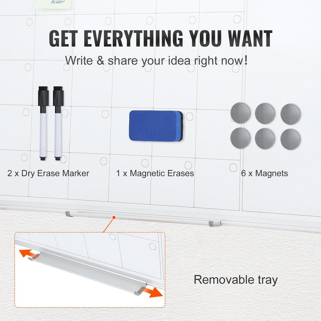 Calendar Whiteboard, 36 x 24 Inches Magnetic Dry Erase Calendar Board, Monthly Planner Whiteboard for Wall, 1 Magnetic Erase & 2 Dry Erase Marker &