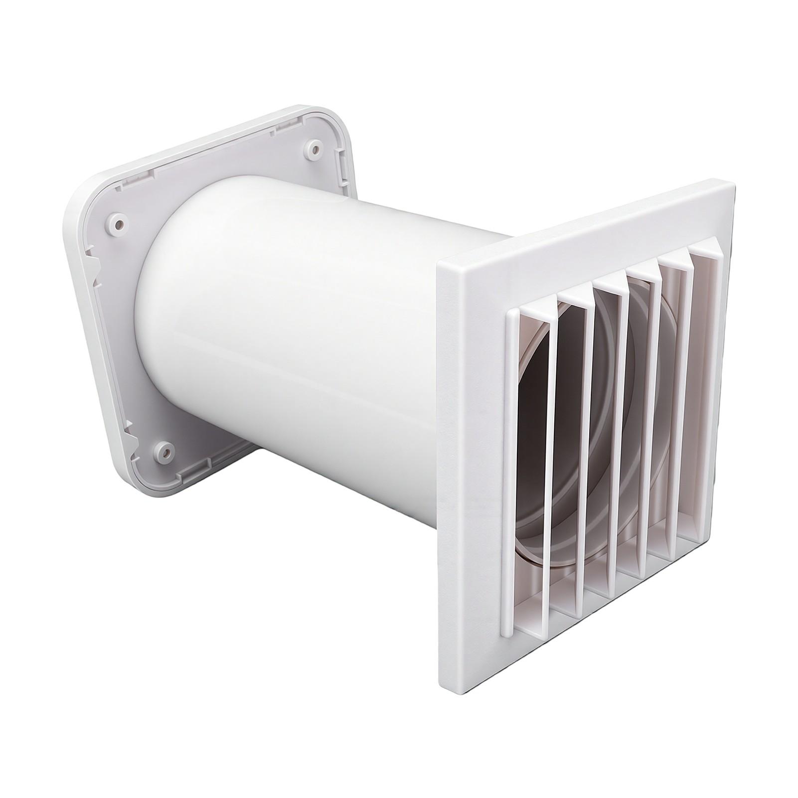 Ventilación Pasiva Cuadrada para Intercambio de Aire a Través de la Pared con Tubo y Rejillas para Oficina en Casa white