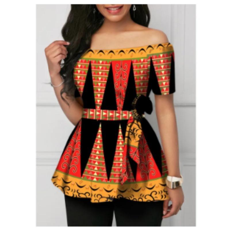 

Женский полосатый топ с открытыми плечами и баской, повседневная блузка с коротким рукавом и цветочным принтом, элегантные топы для вечеринки S оранжевый