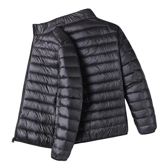 Pánská bavlněná bunda Stojáček Límec Dlouhý rukáv Zapínání na zip Bunda Kabát s kapsami Jednobarevná Prošívaná ležérní péřová bunda