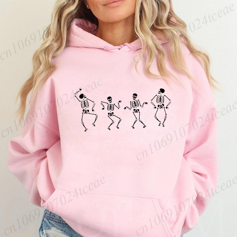 Women's Casual Hoodie Sweatshirt Aesthetic Dancing Skeleton Print Sportwear Skeleton Halloween Hoodie Long Sleeve Hoody Shirts