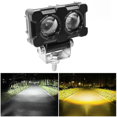 1PCS 20W Lens Spotlight Double Lenses Spotlight Motorcycle LED Motorcycles Auxiliary Fog Lamp Dual Color White Yellow Light