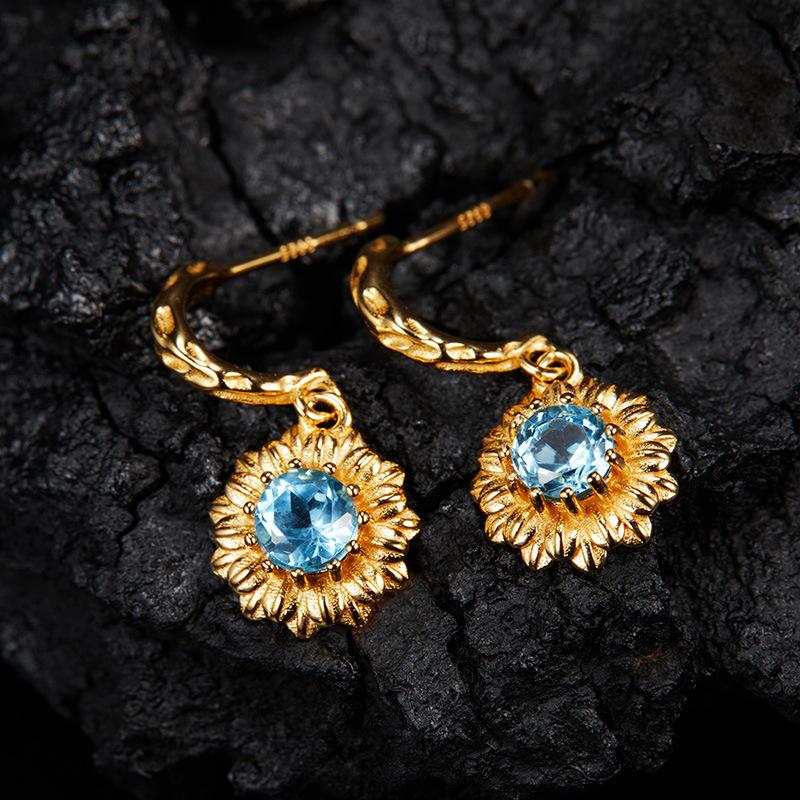 Multi-Color Treasure Earrings S925 Sterling Silver Natural Topaz Peridot Garnet Flower Stud Earrings Women