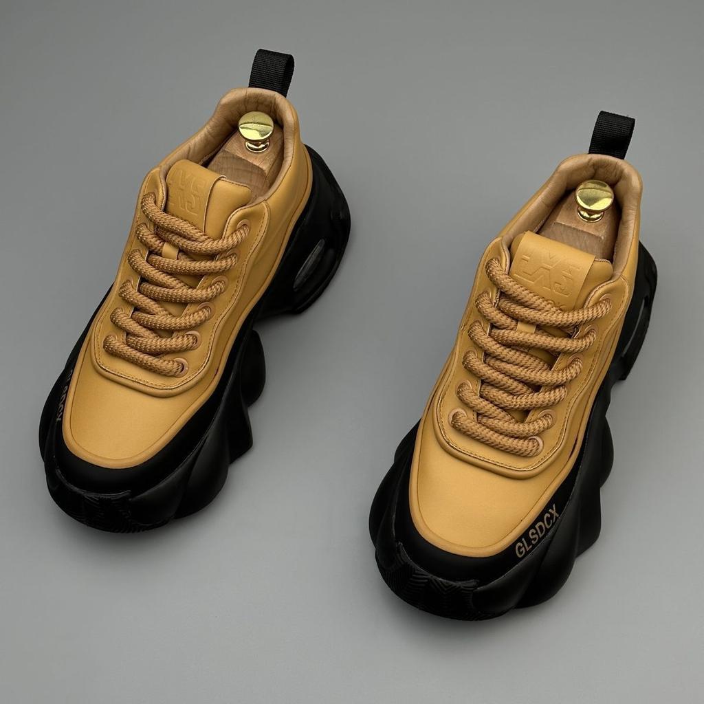 Men's Spring and Autumn Leather Versatile Fashion Casual Shoes Thick Sole High-top Sports Dad Shoes