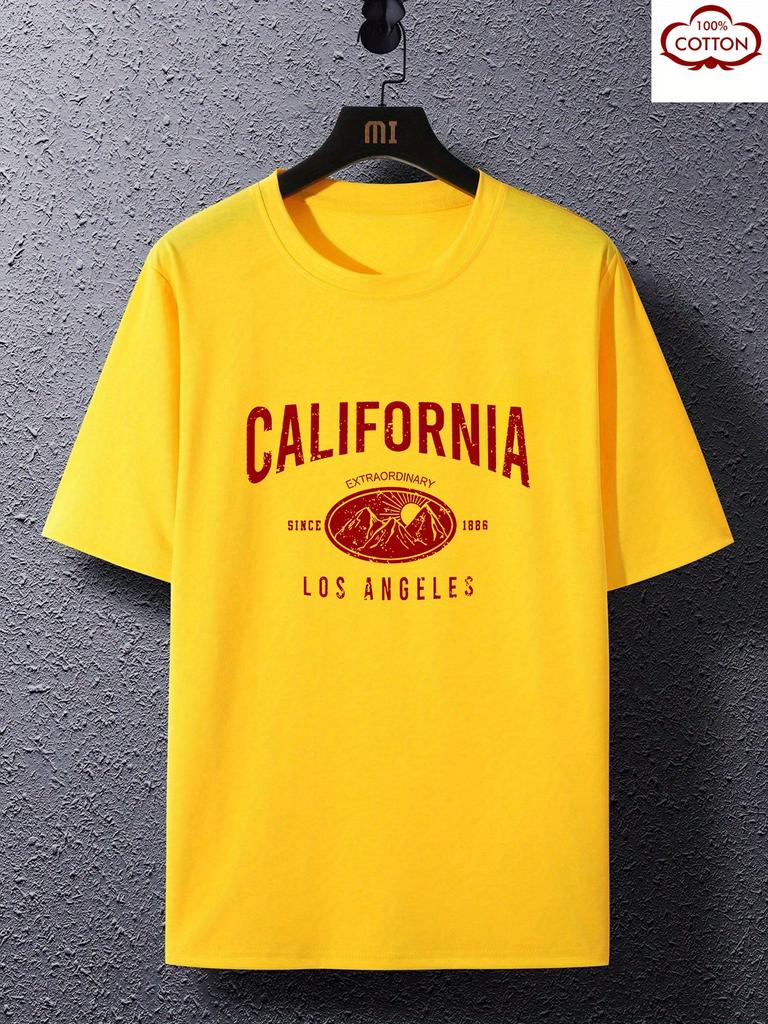 Summer Mens 100 Cotton California Pattern TShirt Retro Bear Star Print Short Sleeve Urban Fashion Street Trend Enthusiast