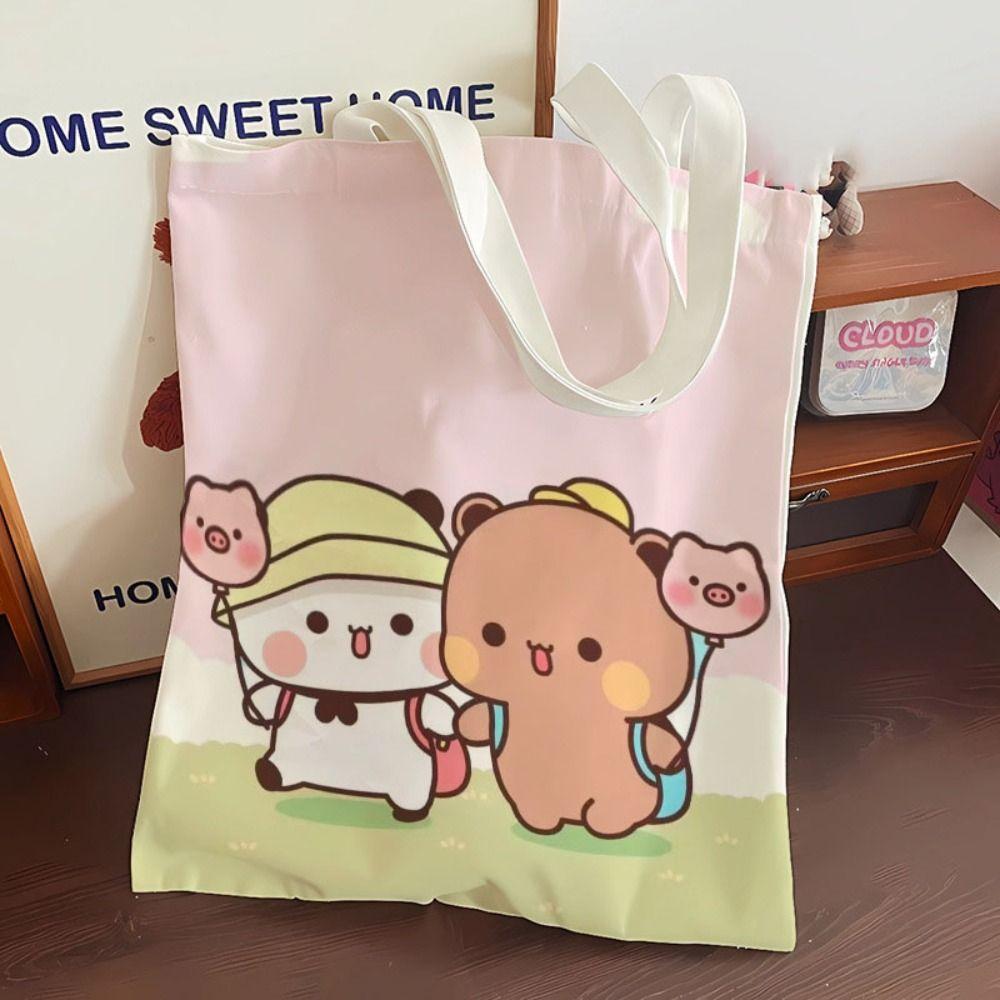 Cute Tote Bag Bubu Dudu Panda Bear Canvas Bag Couple Tote Niche Cartoon Japanese Style One-shoulder Handbag Gifts
