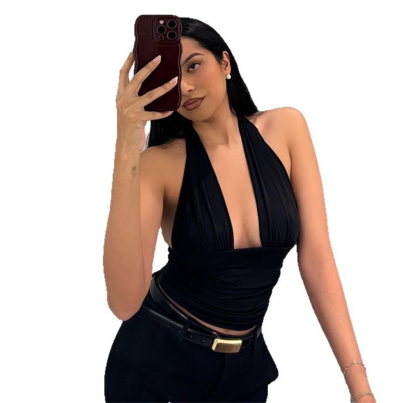 2025 Spring/Summer Women's Solid Color Sexy Halter Backless Slimming Tank Top