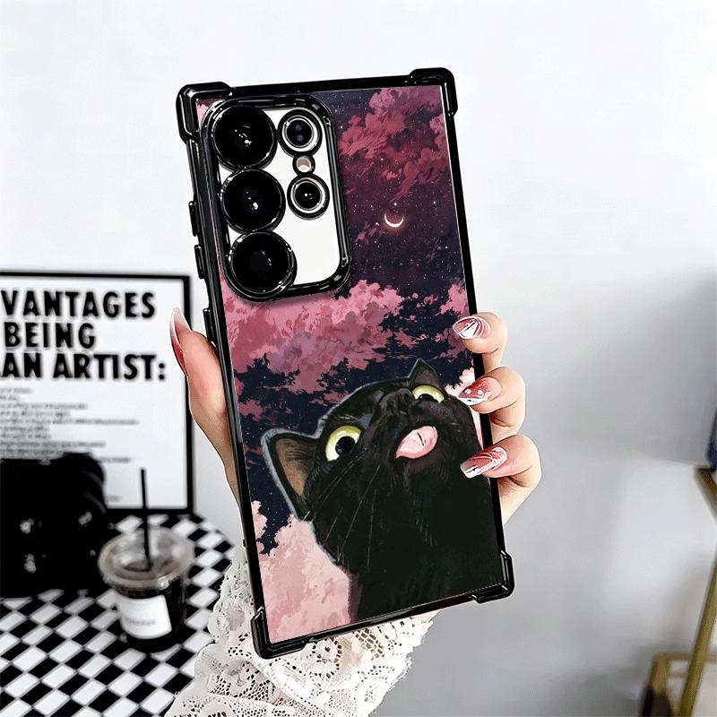 Cat Cute Kitten Cartoon Plating Phone Case For Samsung Galaxy S24 S25 FE S26 Edge S23 Ultra S22 S21 Plus S20 Anti-Fall Airabag C