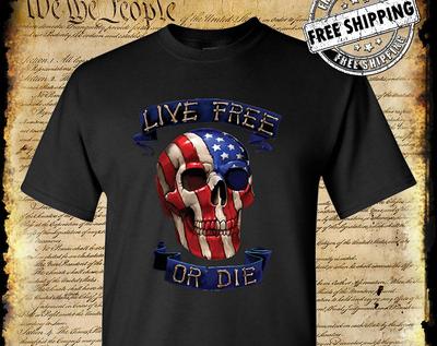 Live Free or Die American Flag Skull T-Shirt - 4th of July USA 2nd Amendment