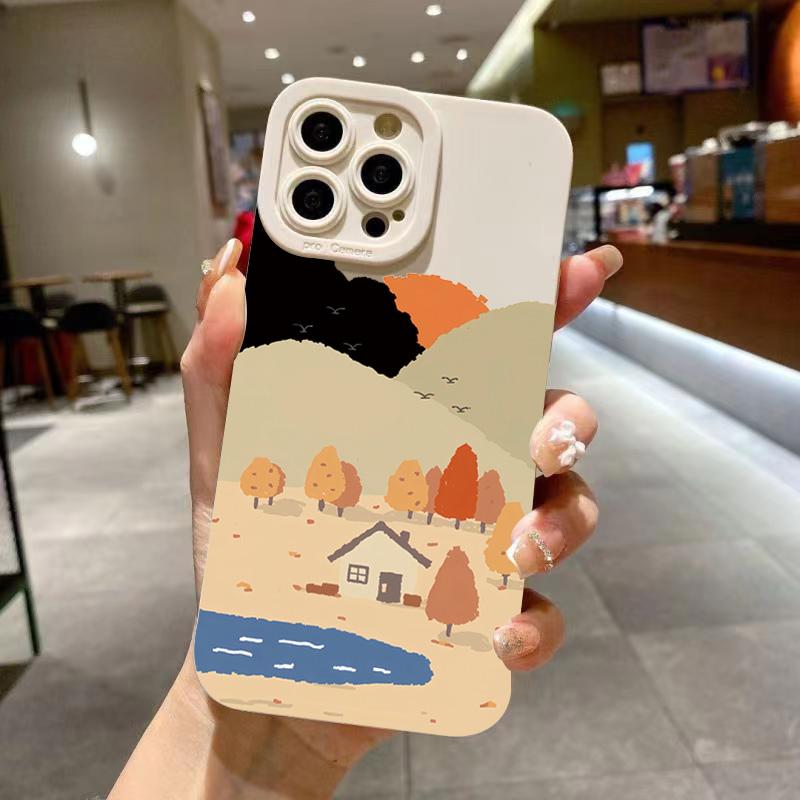Rural Scenery PaintingFor iPhone 16 Pro Max 15 14 13 12 11 XS X XR 7 8 16 Plus SE 2020 16E Silicone Case Shockproof Soft Cover