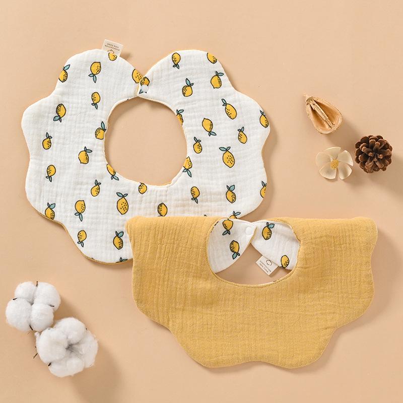 Double-Sided Waterproof Cotton Gauze Baby Bibs, Newborn Anti-Spit-Up Petal Design