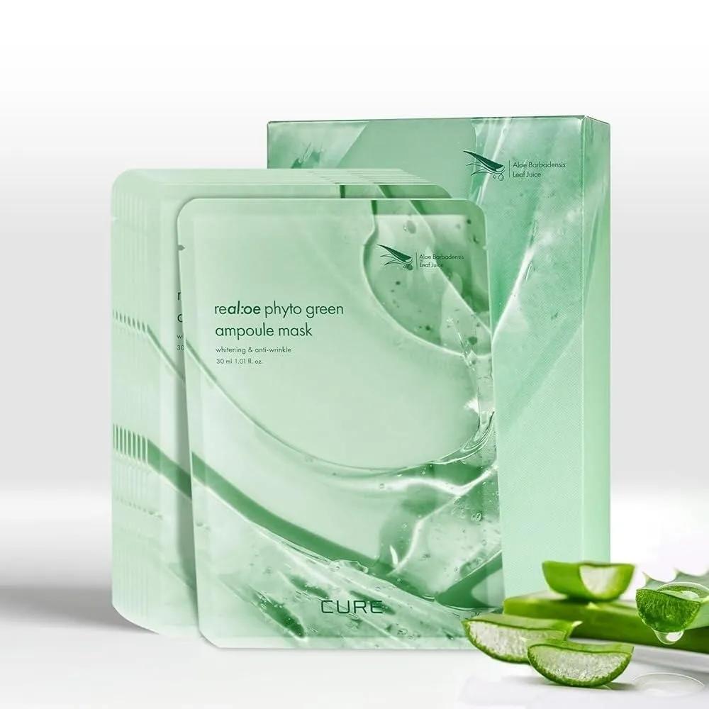 Cure Realoe Phyto Green Ampoule Mask 10 Sheets Aloe Hydrogel Sheet Hydrating Korean Skin Care 1 Pack