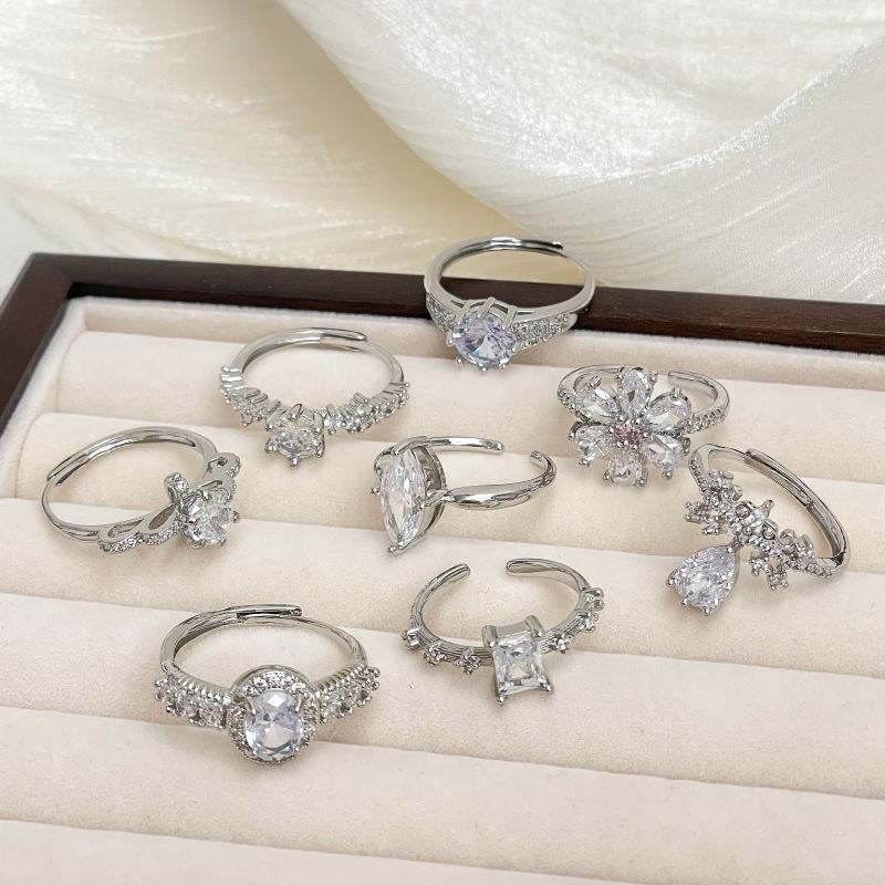 Micro-Set Zircon Bright Imitation Diamond Open Ring Light Luxury High Sense Niche Design Fashion Accessories Women