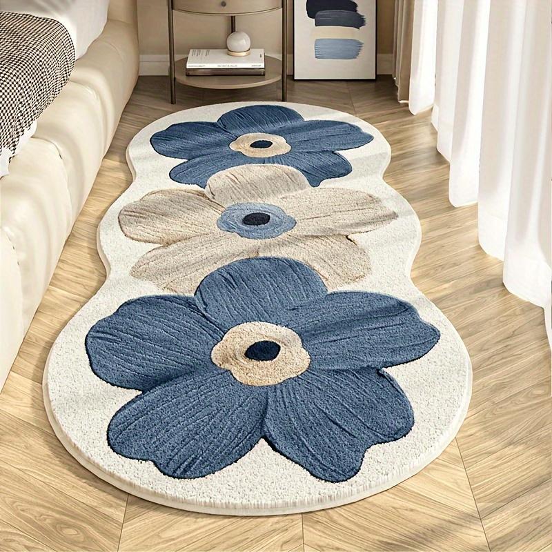Imitation Velvet Sheep Cute Transparent Flower Mat, Soft Fluffy Mat At The Bedside, Light Luxury Living Room Decorative Mat, Non-Slip Mat