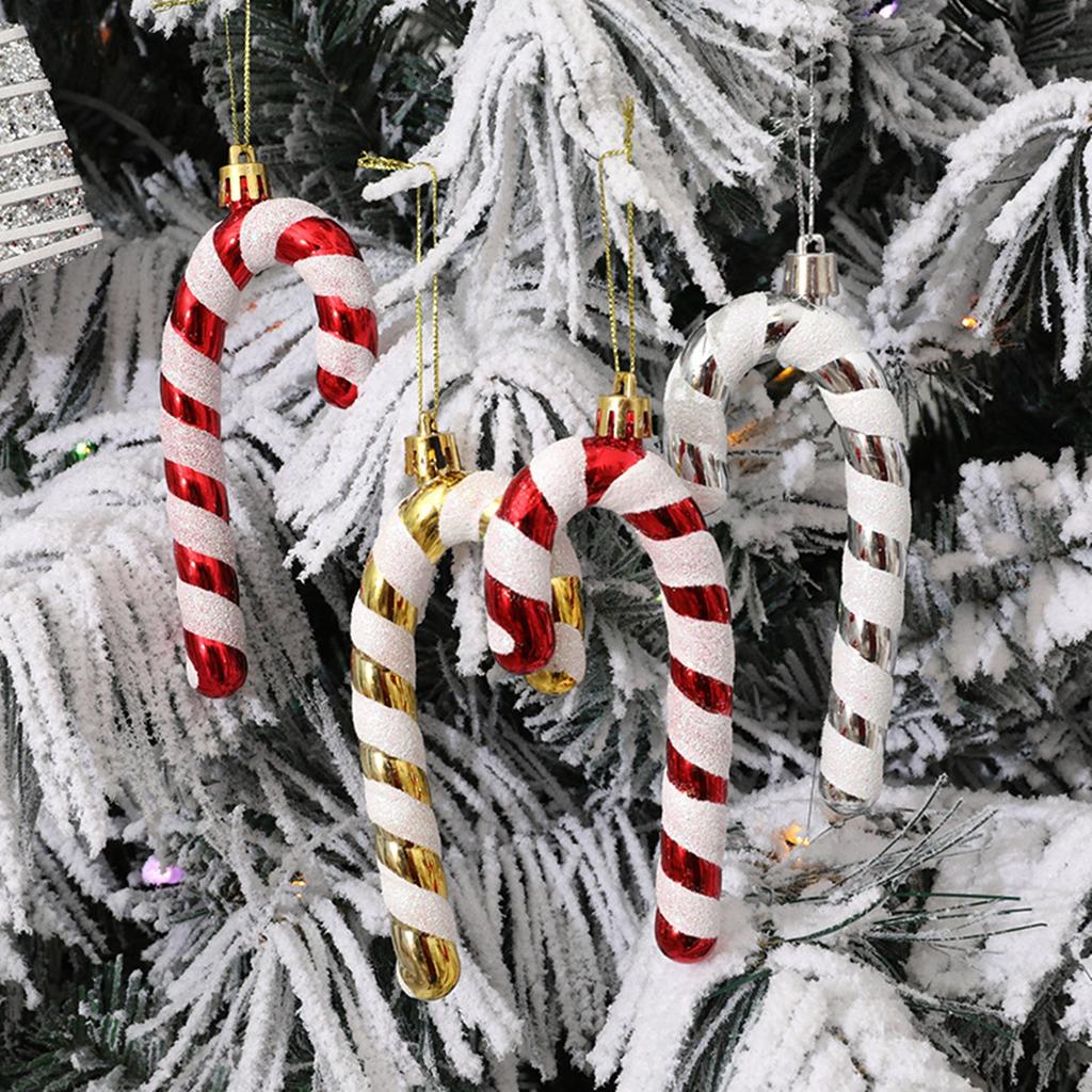 6Pcs Christmas Candy Cane Ornament Glitter Plastic Christmas Tree Hanging Pendant Decoration for Holiday Party Favors
