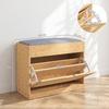 Entry Shoe Bench Bamboo Storage Bench With Cushioned Seat Rattan Door And Adjustable Shelf Natural Wood