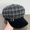 Vintage Rotes Karomuster Barett Mütze für Damen Herbst Winter Newsboy Kappe Mit Achteckigem Design Mode Retro Stil Lässig Neu