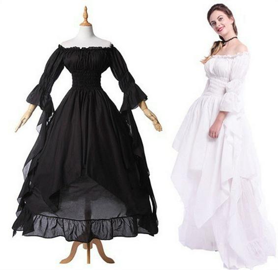 Retro Gothic Lace Flare Sleeve Cosplay Ball Gown Dress