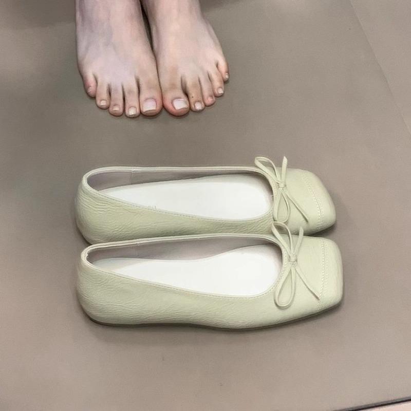 Fashion Single Shoes Women's New Spring and Summer Square Toe Shallow Mouth Bow Soft Sole Non-slip Wear-resistant Flat Shoes