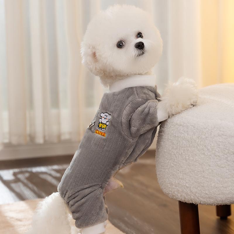 Dog Clothing Striped Flannel Traction Quad Small Dog Teddy Bigbear Winter Warm Pet Clothing