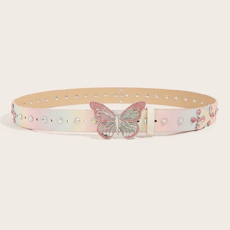 Western Shinning Buckle Belt Butterfly Adjustable Buckle Belt for Skirt Jeans