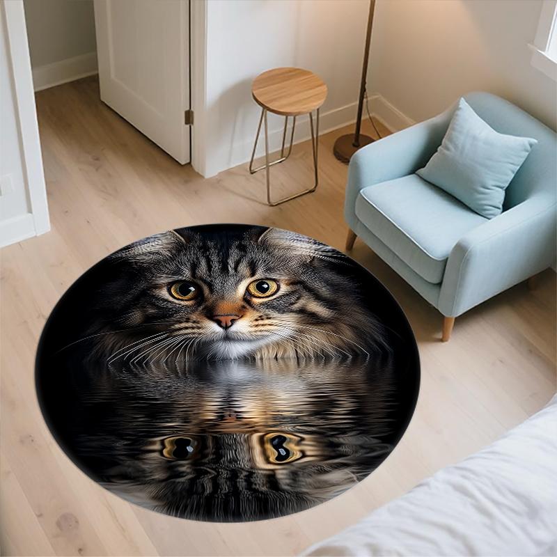 Black Maine Coon pattern round rug,Carpet Rug for Living Room Bedroom  Playroom ,Non-slip Floor Mat,Holiday Gifts and Birthday Gifts.