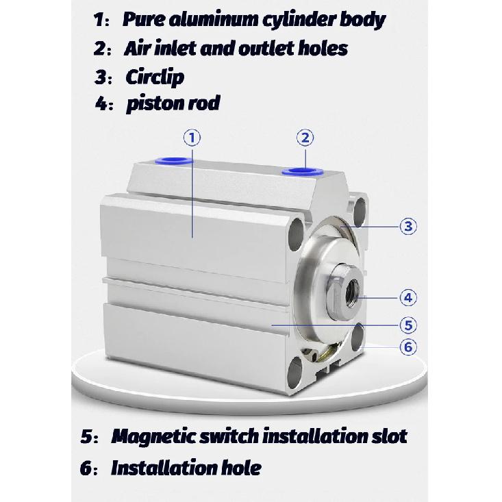 Cilindro Compatto Serie SDA SDA20 SDA25 SDA32 SDA40 SDA50 SDA63 Corsa 5 10 20 25 30 Cilindro a Pistone Pneumatico ad Azione Doppia