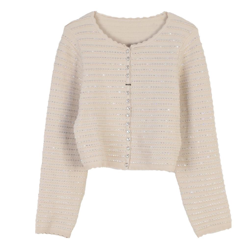 French Round Neck Knit Set: Elegant Fishtail Skirt with Beading, Spring/Summer Style