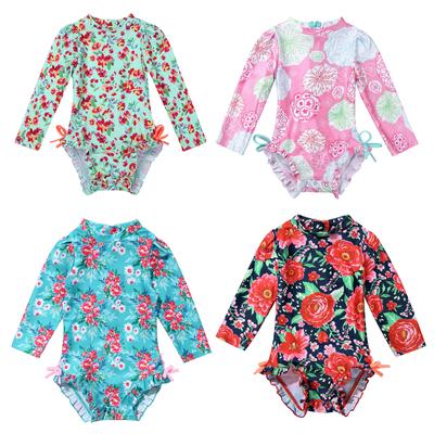Baby Girls Long Sleeve One Piece Floral Rash Guard Swimsuit Vest Shirt Tops UV Protective Swimwear Swimming Costume